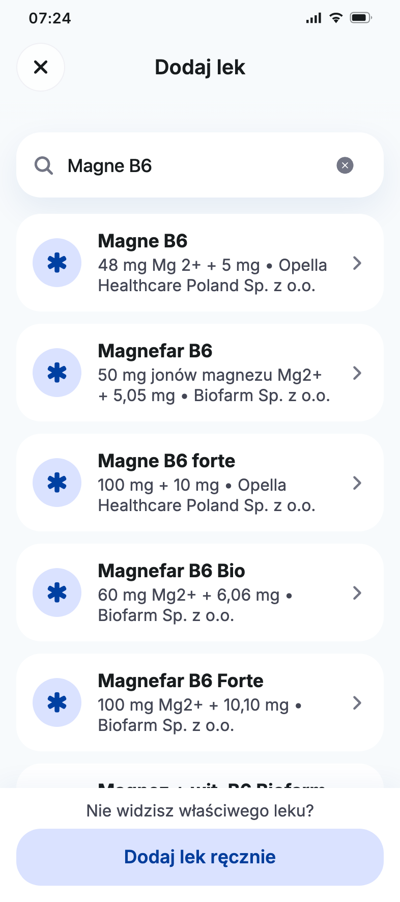 Wyszukiwanie leku po nazwie w aplikacji Pillio